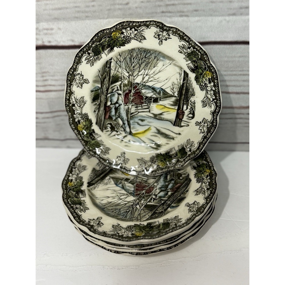6~Johnson‎ Bros. Friendly Village Bread & Butter/Dessert Plate Sugar Maples